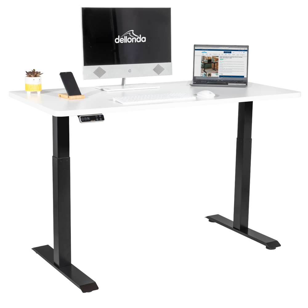 Dellonda DH32 White Electric Height Adjustable Standing Desk, 1400 x 700mm Dual Motor 100kg - additional view 3