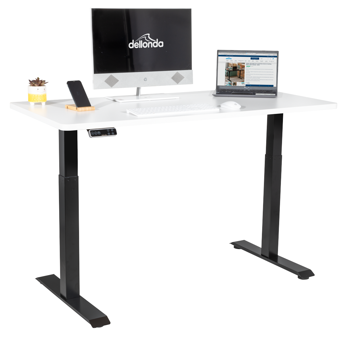 Dellonda DH32 White Electric Height Adjustable Standing Desk, 1400 x 700mm Dual Motor 100kg - additional view 3