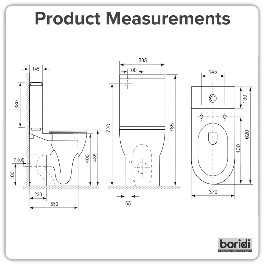 Baridi DH333 Close-Coupled Toilet with Soft Close Seat, Dual Flush Cistern & Rimless Flush - White - additional view 7