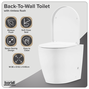Baridi DH334 Back-to-Wall Toilet with Soft Close Seat & Rimless Flush - White - additional view 16