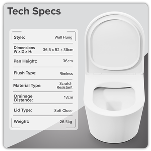 Baridi DH335 Wall Hung Toilet with Soft Close Seat & Rimless Flush - White - additional view 18