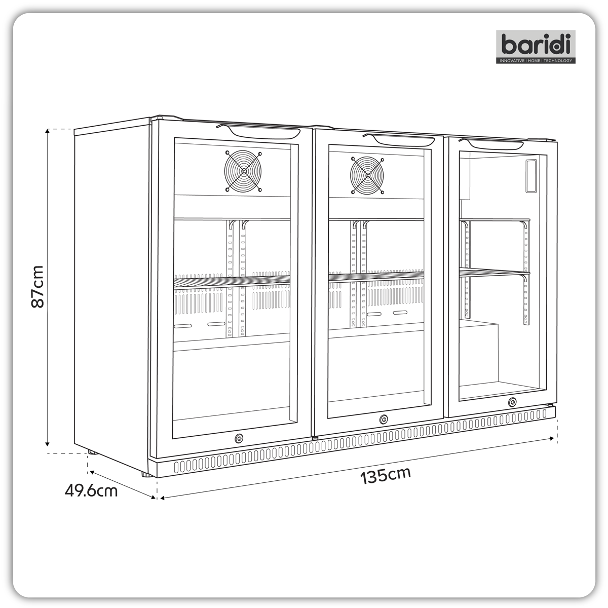 Baridi DH336 Back Bar Drinks Fridge/Cooler with Triple Hinged Door & Security Lock 307L - Black - additional view 16