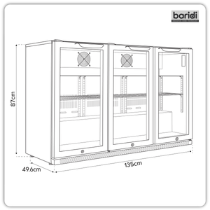 Baridi DH336 Back Bar Drinks Fridge/Cooler with Triple Hinged Door & Security Lock 307L - Black - additional view 16