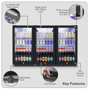 Baridi DH336 Back Bar Drinks Fridge/Cooler with Triple Hinged Door & Security Lock 307L - Black - additional view 15