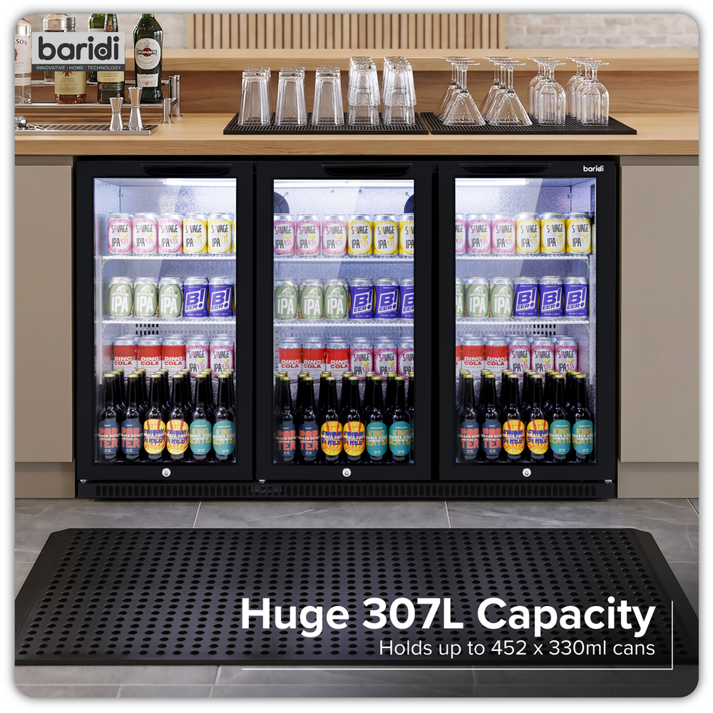 Baridi DH336 Back Bar Drinks Fridge/Cooler with Triple Hinged Door & Security Lock 307L - Black - additional view 12