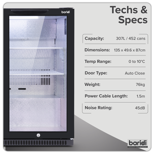 Baridi DH336 Back Bar Drinks Fridge/Cooler with Triple Hinged Door & Security Lock 307L - Black - additional view 10