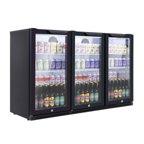 Baridi DH336 Back Bar Drinks Fridge/Cooler with Triple Hinged Door & Security Lock 307L - Black