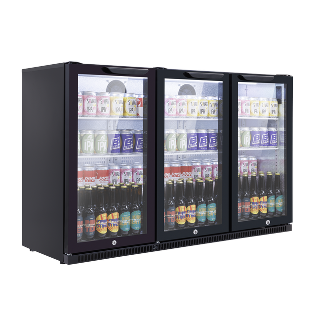 Baridi DH336 Back Bar Drinks Fridge/Cooler with Triple Hinged Door & Security Lock 307L - Black