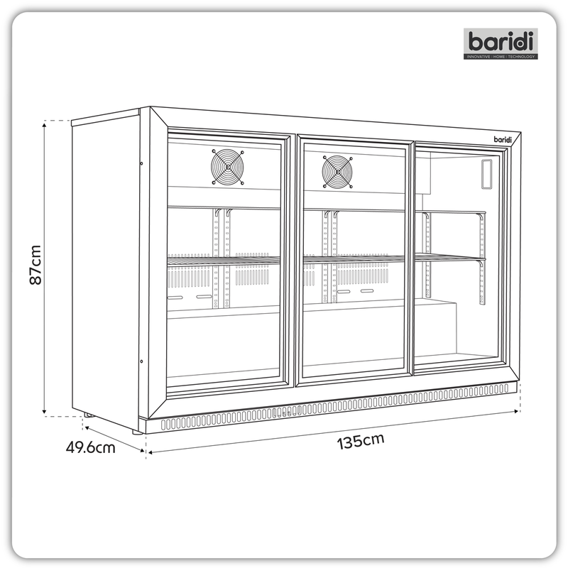 Baridi DH337 Back Bar Drinks Fridge/Cooler with Triple Sliding Door & Security Lock 307L - Black - additional view 16