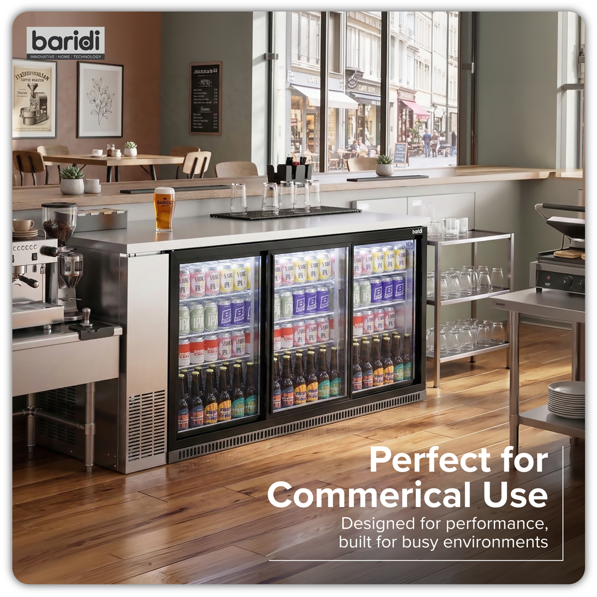 Baridi DH337 Back Bar Drinks Fridge/Cooler with Triple Sliding Door & Security Lock 307L - Black - additional view 11