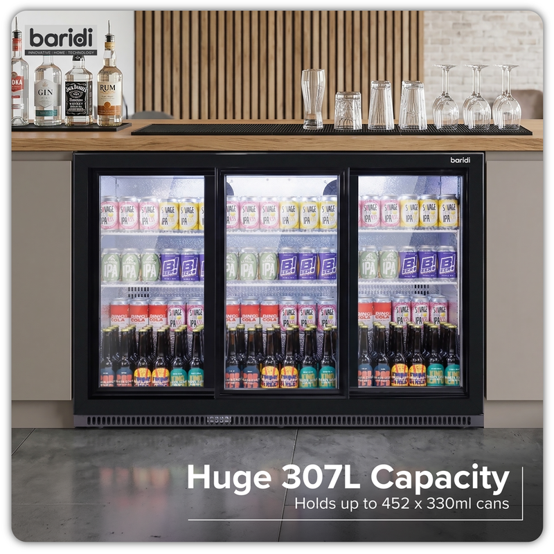 Baridi DH337 Back Bar Drinks Fridge/Cooler with Triple Sliding Door & Security Lock 307L - Black - additional view 12
