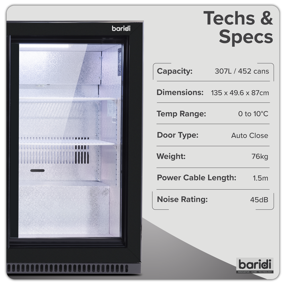 Baridi DH337 Back Bar Drinks Fridge/Cooler with Triple Sliding Door & Security Lock 307L - Black - additional view 15