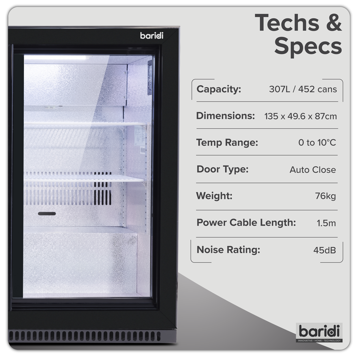 Baridi DH337 Back Bar Drinks Fridge/Cooler with Triple Sliding Door & Security Lock 307L - Black - additional view 15