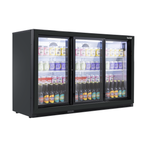 Baridi DH337 Back Bar Drinks Fridge/Cooler with Triple Sliding Door & Security Lock 307L - Black