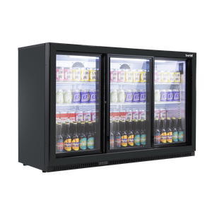 Baridi DH337 Back Bar Drinks Fridge/Cooler with Triple Sliding Door & Security Lock 307L - Black