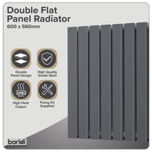 Baridi DH339 Horizontal Radiator Contemporary Double Flat Panel Design 600 x 560mm - Anthracite - additional view 9