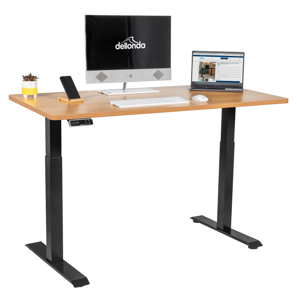 Dellonda DH33 Oak Electric Height Adjustable Standing Desk, 1400 x 700mm Dual Motor 100kg - additional view 3