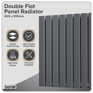 Baridi DH341 Horizontal Radiator Contemporary Double Flat Panel Design 600 x 910mm - Anthracite - additional view 9