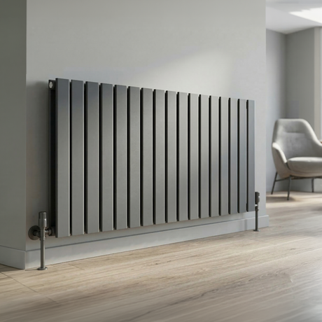Baridi DH342 Horizontal Radiator Contemporary Double Flat Panel Design 600 x 1190mm - Anthracite - additional view 2