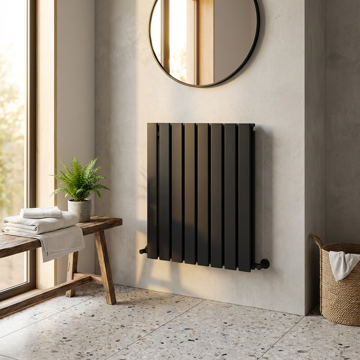 Baridi DH344 Horizontal Radiator Contemporary Double Flat Panel Design 600 x 560mm - Black - additional view 4