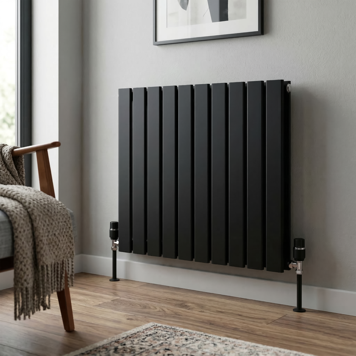 Baridi DH345 Horizontal Radiator Contemporary Double Flat Panel Design 600 x 700mm - Black - additional view 10
