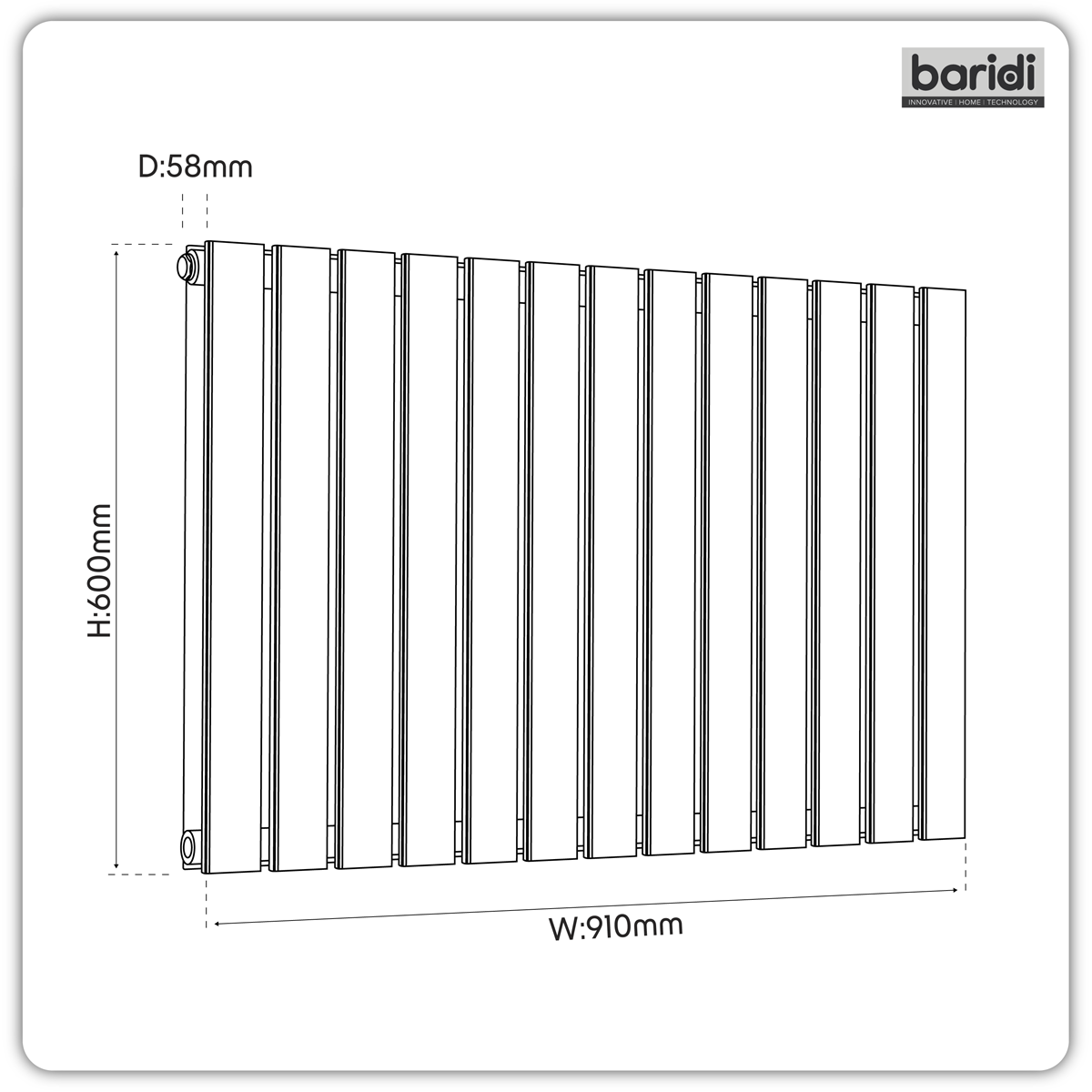 Baridi DH346 Horizontal Radiator Contemporary Double Flat Panel Design 600 x 910mm - Black - additional view 9