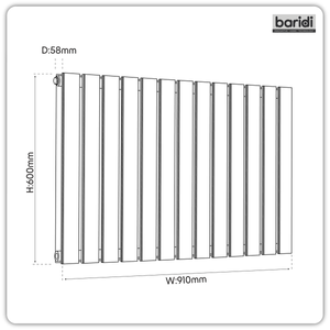 Baridi DH346 Horizontal Radiator Contemporary Double Flat Panel Design 600 x 910mm - Black - additional view 9
