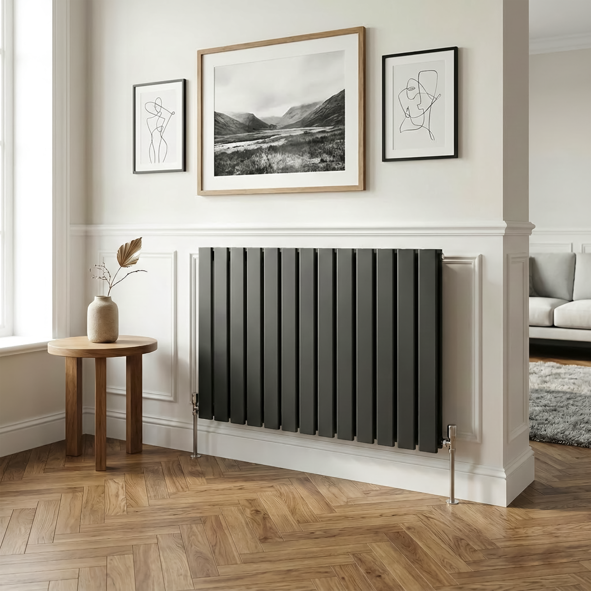 Baridi DH346 Horizontal Radiator Contemporary Double Flat Panel Design 600 x 910mm - Black - additional view 10