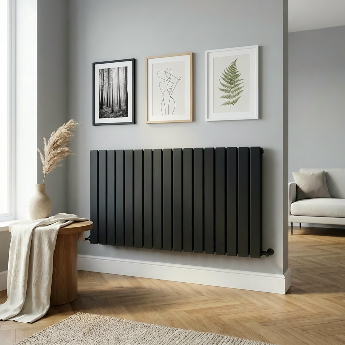 Baridi DH347 Horizontal Radiator Contemporary Double Flat Panel Design 600 x 1190mm - Black - additional view 6