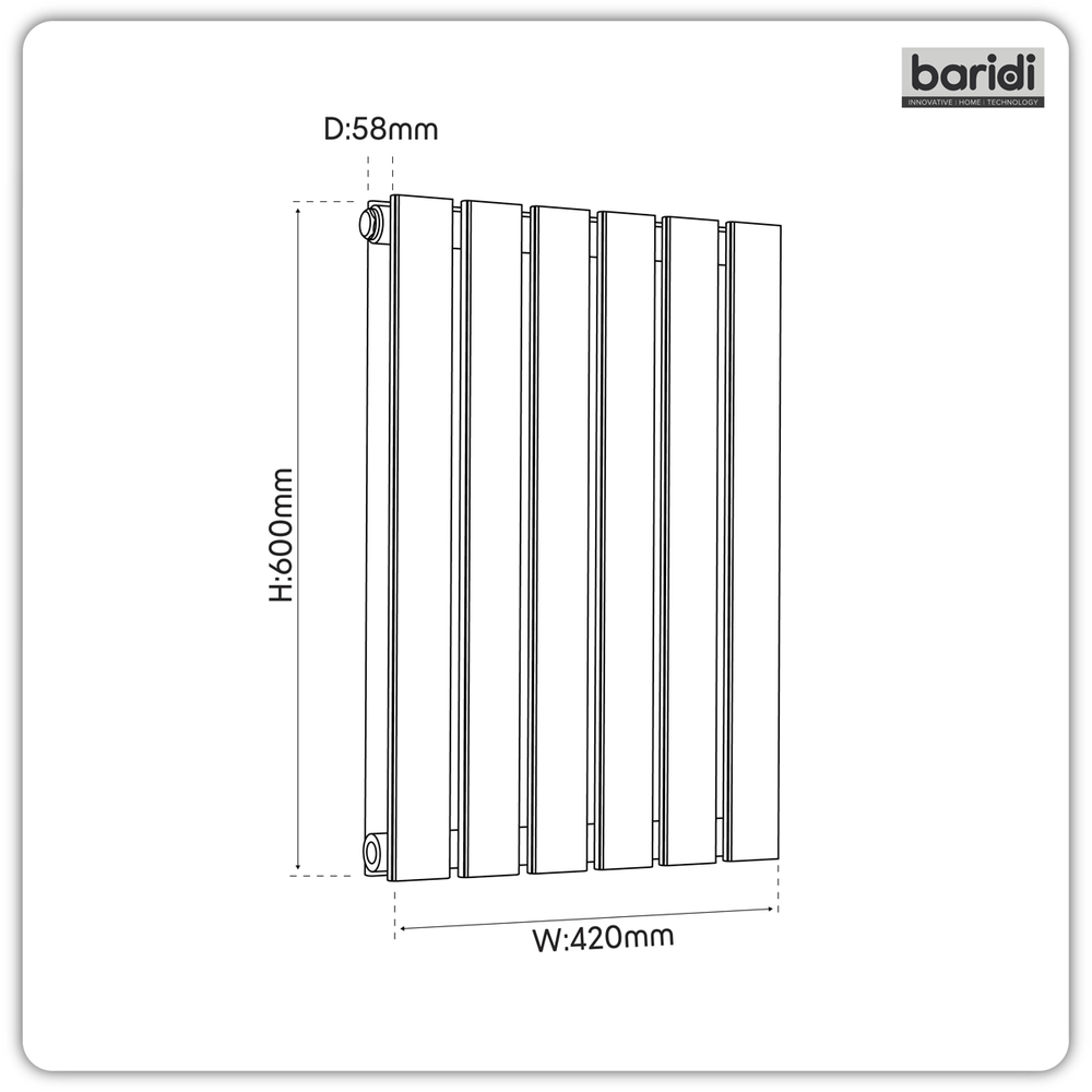 Baridi DH348 Horizontal Radiator Contemporary Double Flat Panel Design 600 x 420mm - White - additional view 5