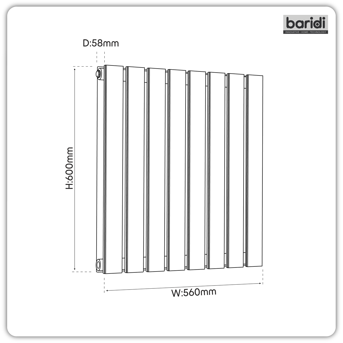 Baridi DH349 Horizontal Radiator Contemporary Double Flat Panel Design 600 x 560mm - White - additional view 9