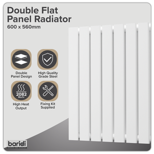 Baridi DH349 Horizontal Radiator Contemporary Double Flat Panel Design 600 x 560mm - White - additional view 8
