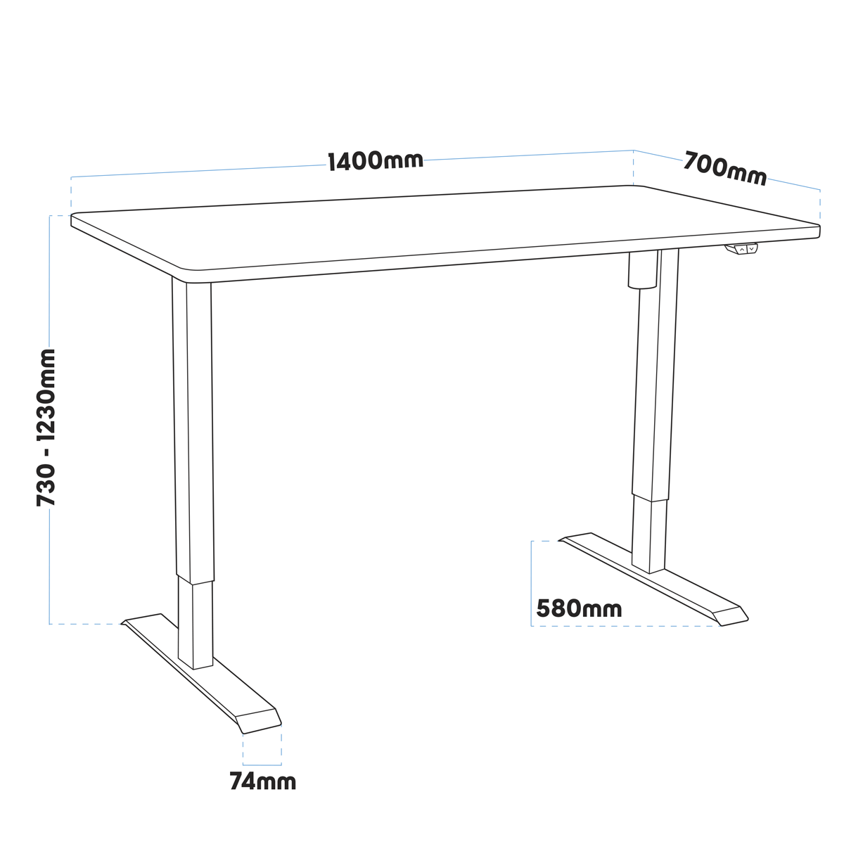 Dellonda DH34 Black Electric Height Adjustable Standing Desk, 1400 x 700mm Dual Motor 100kg - additional view 2