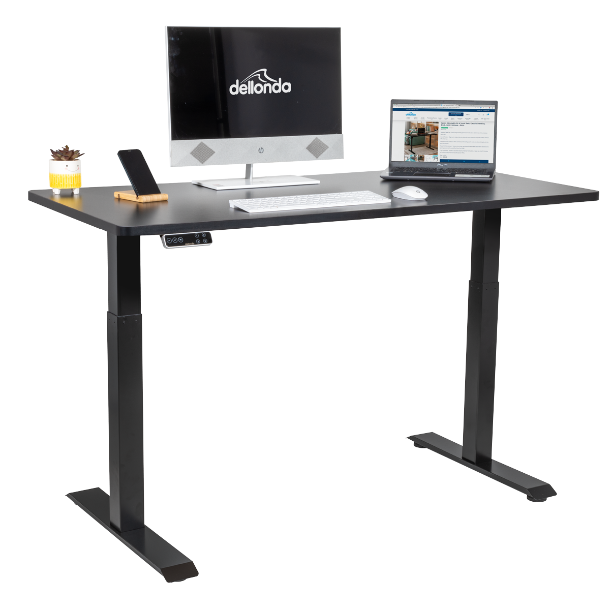 Dellonda DH34 Black Electric Height Adjustable Standing Desk, 1400 x 700mm Dual Motor 100kg - additional view 8