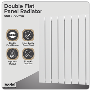Baridi DH350 Horizontal Radiator Contemporary Double Flat Panel Design 600 x 700mm - White - additional view 9