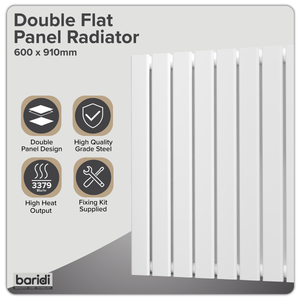 Baridi DH351 Horizontal Radiator Contemporary Double Flat Panel Design 600 x 910mm - White - additional view 8