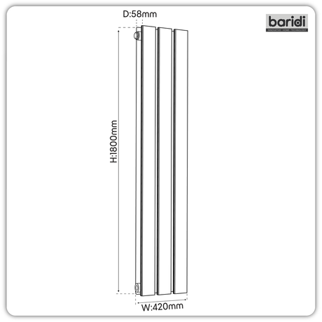 Baridi DH353 Vertical Radiator Contemporary Double Flat Panel Design 420 x 1800mm - Anthracite - additional view 2