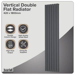 Baridi DH353 Vertical Radiator Contemporary Double Flat Panel Design 420 x 1800mm - Anthracite - additional view 4