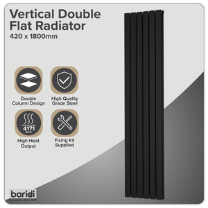 Baridi DH354 Vertical Radiator Contemporary Double Flat Panel Design 420 x 1800mm - Black - additional view 4