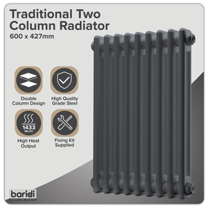 Baridi DH352 Horizontal Radiator Contemporary Double Flat Panel Design 600 x 1190mm - White - additional view 5