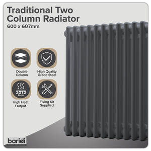 Baridi DH357 Horizontal Traditional 2 Column Radiator 600 x 607mm - Anthracite - additional view 10