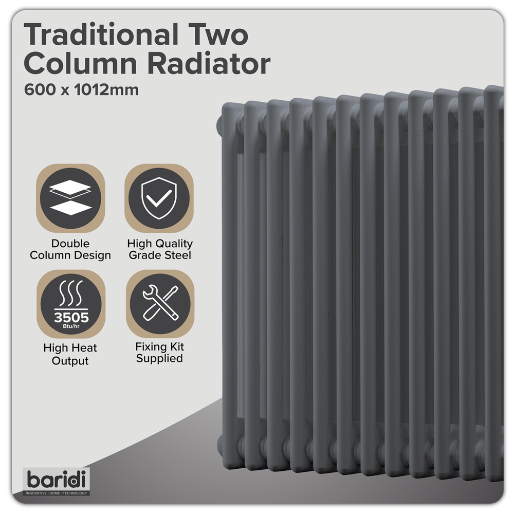 Baridi DH359 Horizontal Traditional 2 Column Radiator 600 x 1012mm - Anthracite - additional view 2