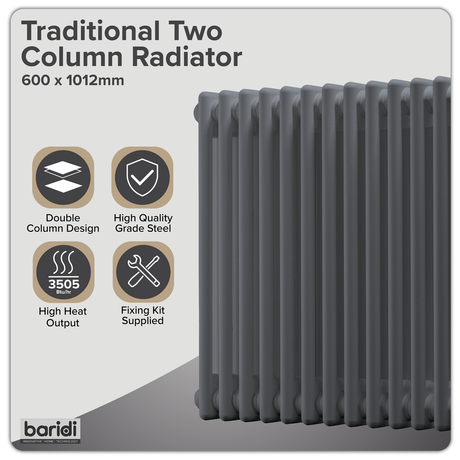 Baridi DH359 Horizontal Traditional 2 Column Radiator 600 x 1012mm - Anthracite - additional view 2