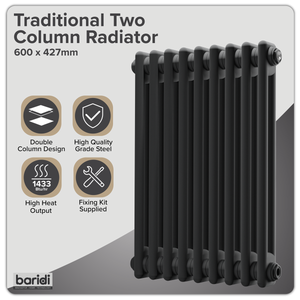 Baridi DH361 Horizontal Traditional 2 Column Radiator 600 x 427mm - Black - additional view 8
