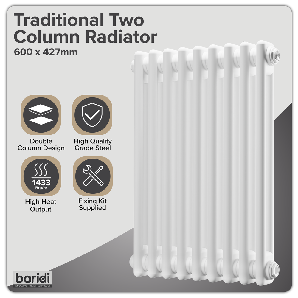 Baridi DH366 Horizontal Traditional 2 Column Radiator 600 x 427mm - White - additional view 10