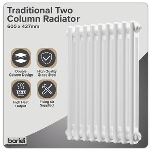Baridi DH366 Horizontal Traditional 2 Column Radiator 600 x 427mm - White - additional view 10