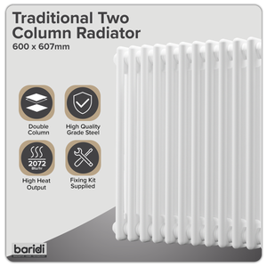 Baridi DH367 Horizontal Traditional 2 Column Radiator 600 x 607mm - White - additional view 11