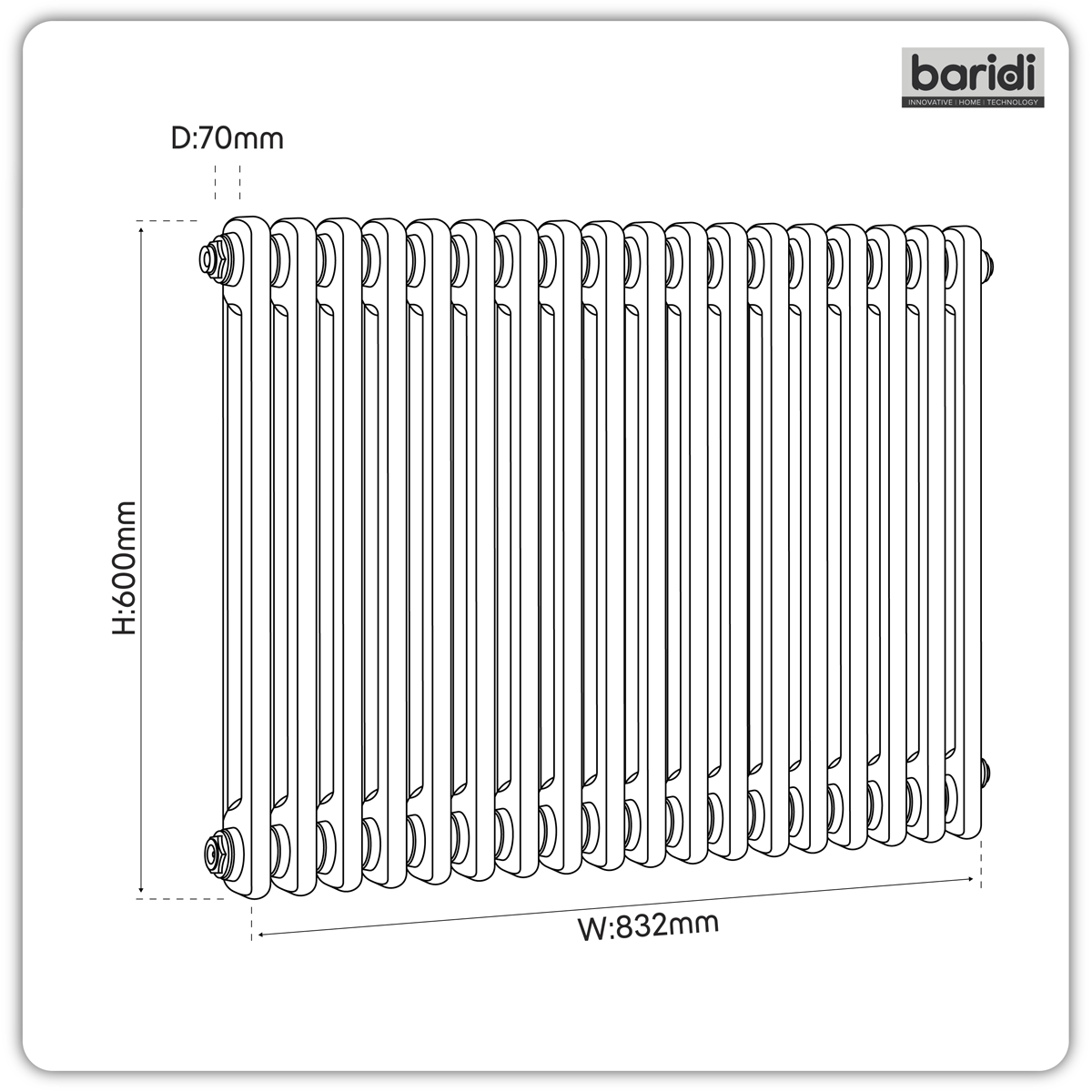 Baridi DH368 Horizontal Traditional 2 Column Radiator 600 x 832mm - White - additional view 10