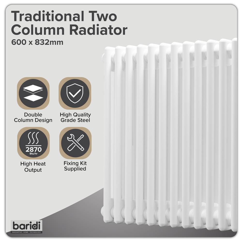 Baridi DH368 Horizontal Traditional 2 Column Radiator 600 x 832mm - White - additional view 9