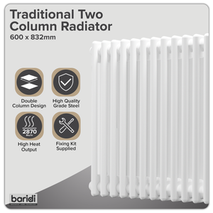Baridi DH368 Horizontal Traditional 2 Column Radiator 600 x 832mm - White - additional view 9